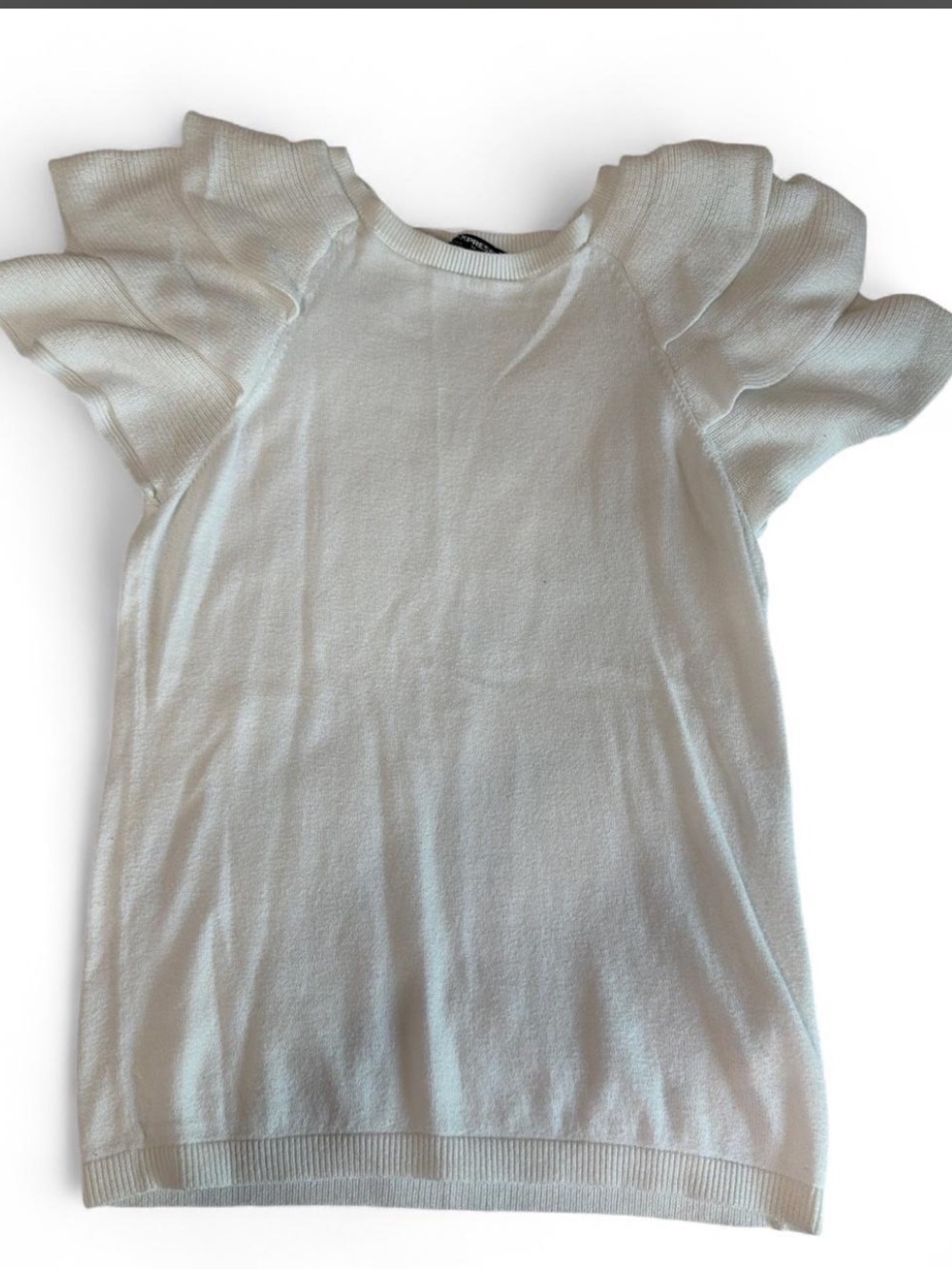 Express Cream Ruffle Short Sleeve Knit Top